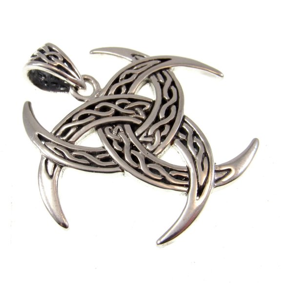 Handcrafted Solid 925 Sterling Silver Triple Trinity Celtic Moons Pendant - Picture 3 of 5